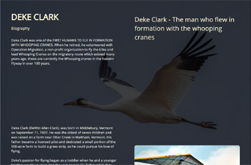 Web page for Deke Clark, pilot and volunteer for operation migration